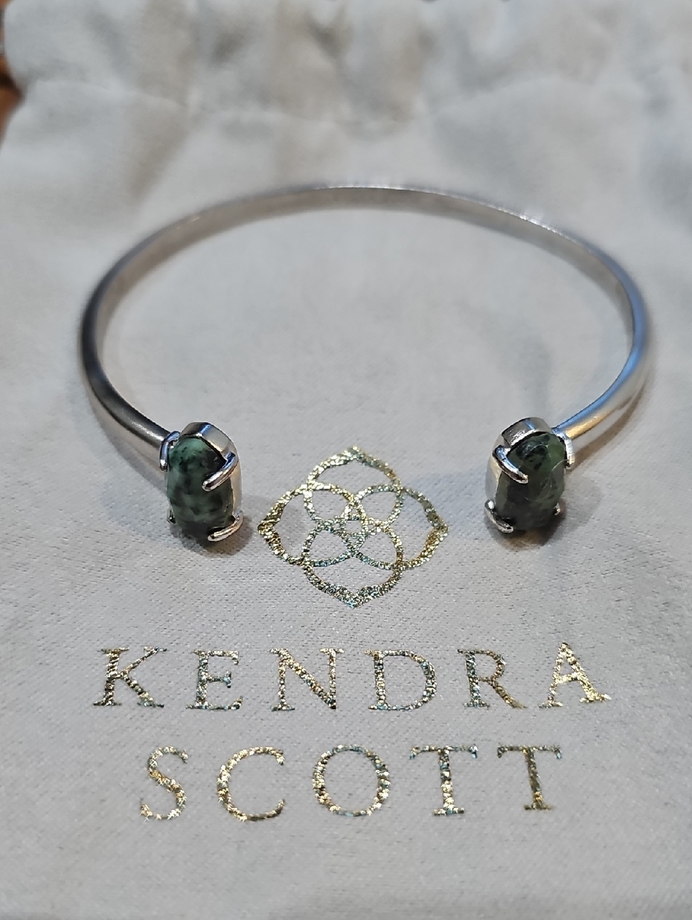 Kendra Scott Silver Open Cuff Bracelet with Green Stone